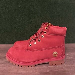 TIMBERLAND PREMIUM 6 IN WATERPROOF BOOT BURGUNDY NUBUCK SZ 7M (8.5 Women’s)